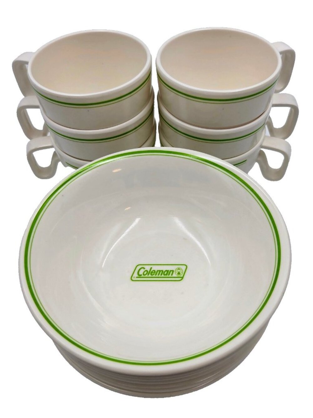 Coleman Melamine Dish Ware Stackable Cups Mugs Bowls Camping Set Of 12 Read